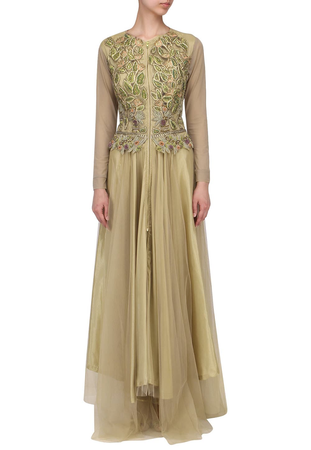 Gold drop waist fitted gown available only at IBFW