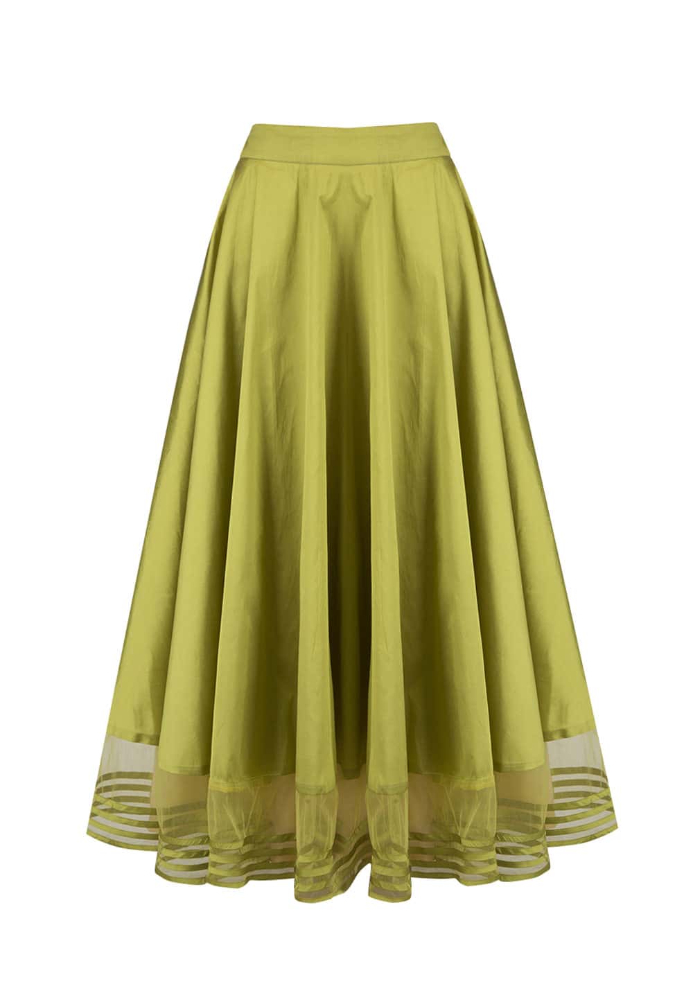 Mustard yellow embroidered jacket with green skirt set available only ...