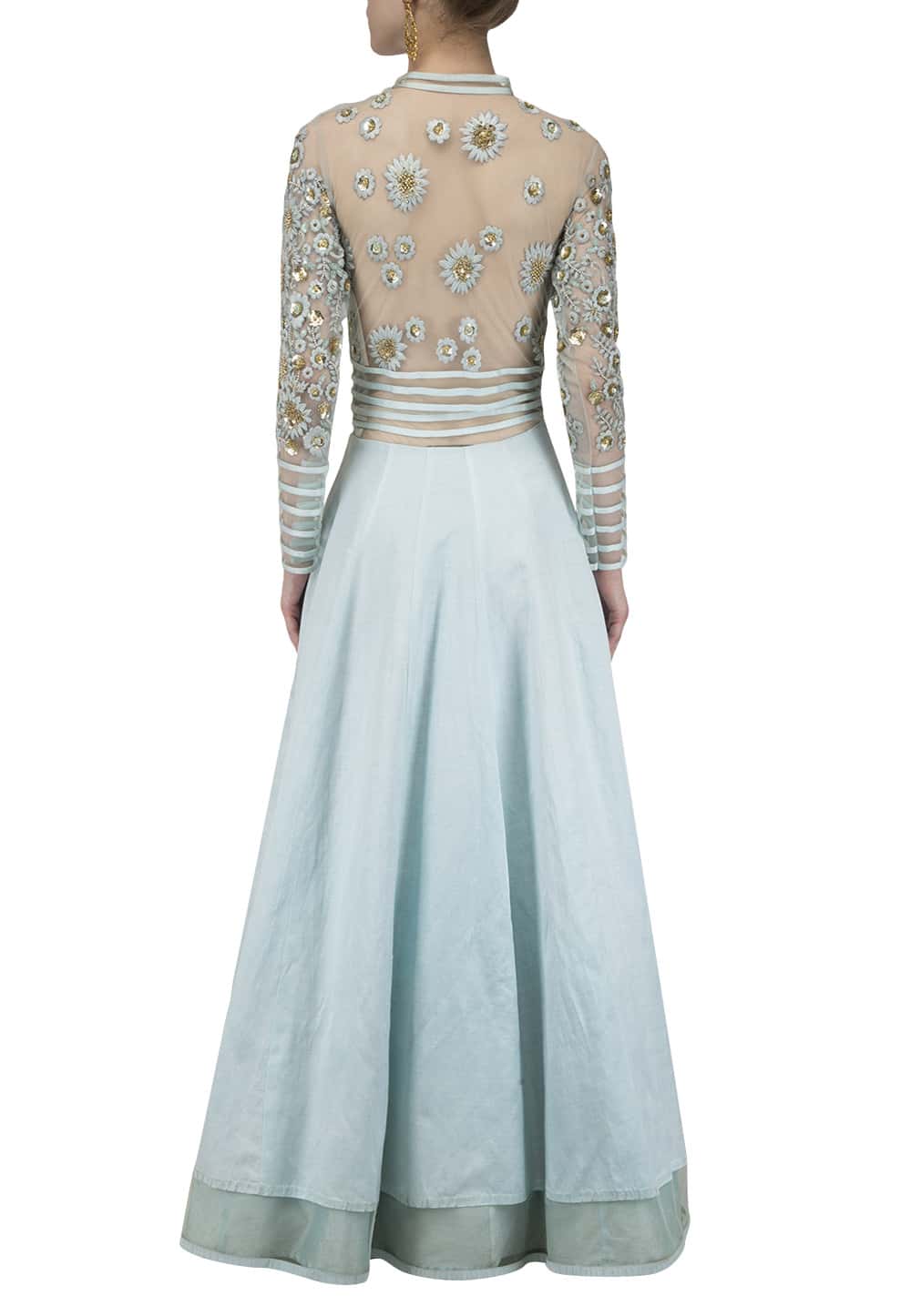 Powder blue embroidered anarkali set available only at IBFW