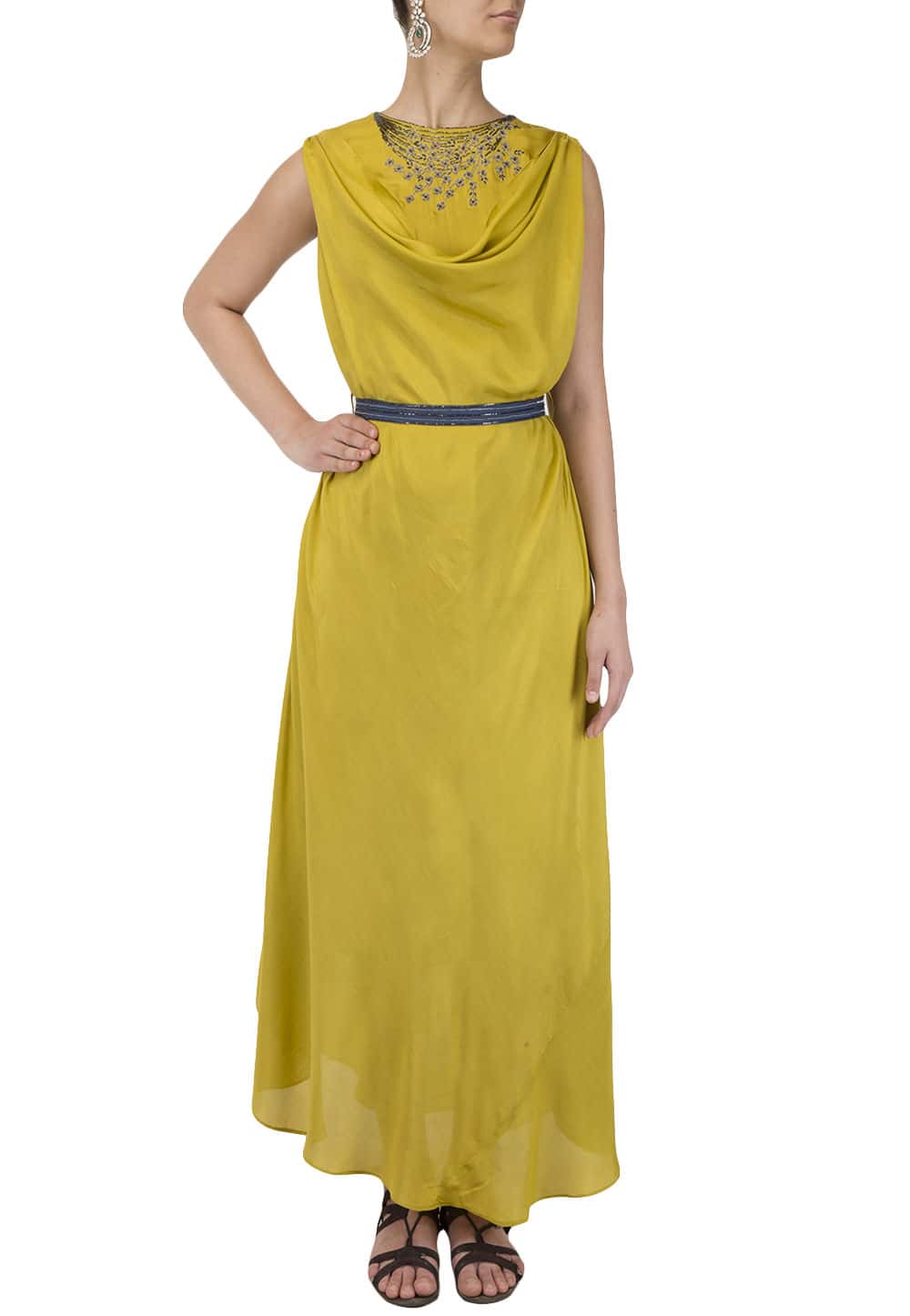 Khaki green cowl neck dress available only at IBFW