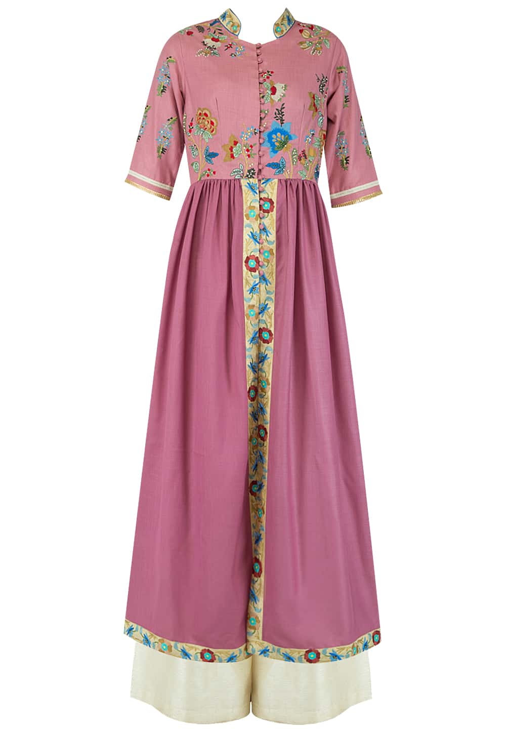Onion pink embroidered kurta with palazzo set available only at IBFW