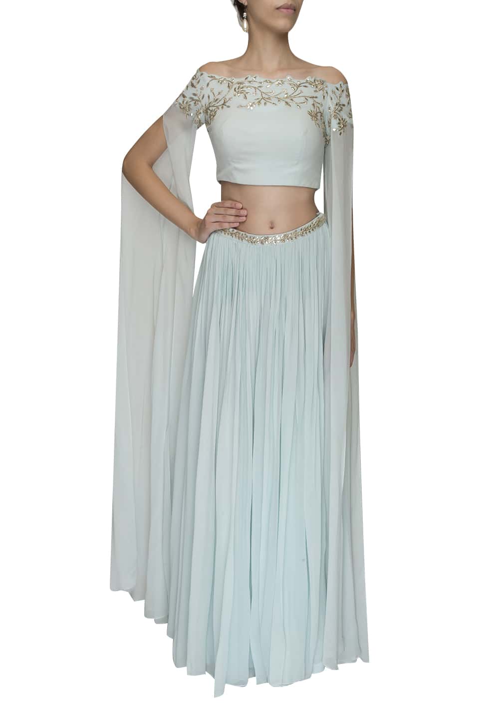 Pista cutwork embroidered and embellised crop top and skirt ...