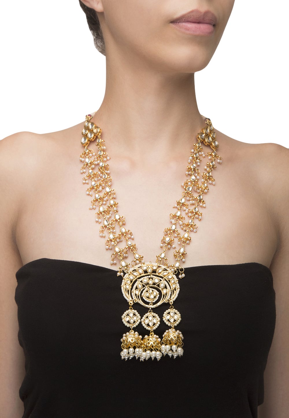 22k gold finish kundan chandbali motif necklace available only at IBFW