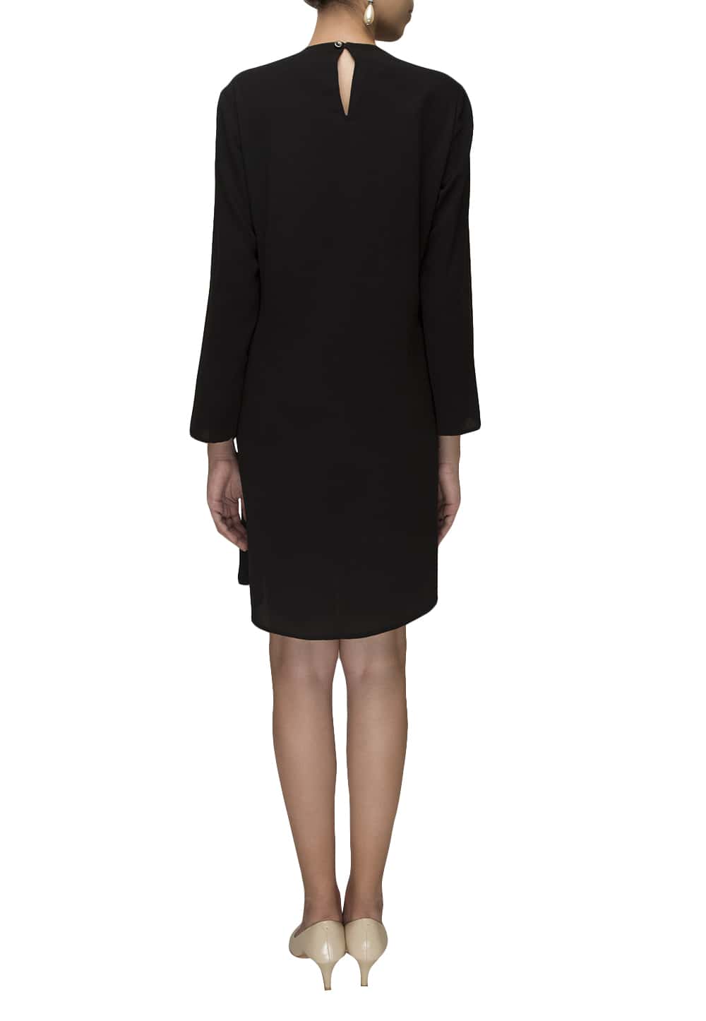 Black embellished flange short dress available only at IBFW