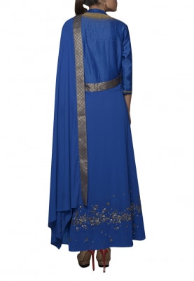 Royal Blue Embroidered Drape Saree