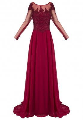 Maroon Full Sleeves Embellished Flared Gown