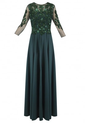 Bottle Green Baroque Embroidered Gown