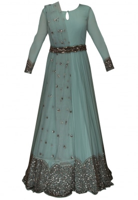 Mineral Blue Embroidered Anarkali and Dupatta