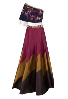 Multi-Color Lehenga and One-Shoulder Top