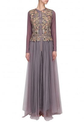 Mauve Drop Waist Fitted Gown