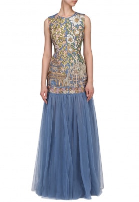Slate Blue Embroidered Gown