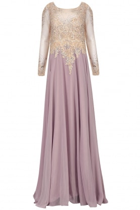 Onion Pink Embellished Torso Flared Gown
