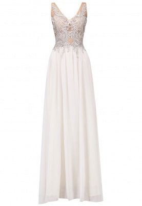 Off White Embellished Torso Flared Gown