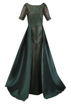 Green Layered Embellished Gown
