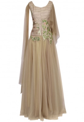 Gold Embroidered Drape Gown
