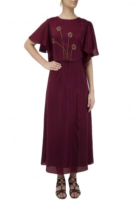 Maroon Floral Hand Embroidered Gown