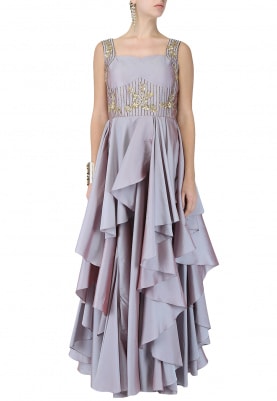 Rose Dust Layered Asymmetric Gown