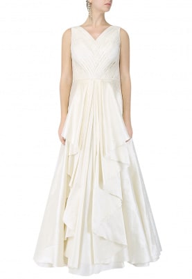 Ivory Pleated Drape Gown