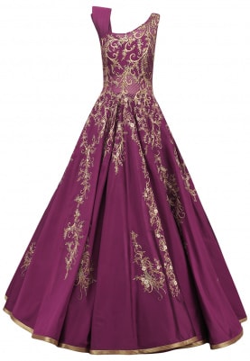 Red Wine Structured Shoulder Gown