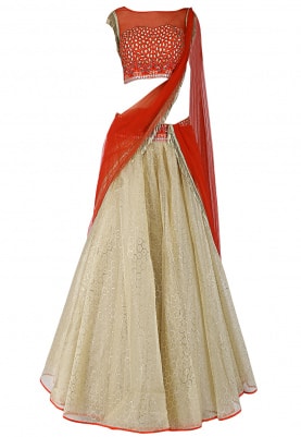 Gold Lehenga With Red Blouse and Dupatta