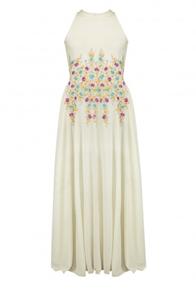 White Floral Embroidered Gown
