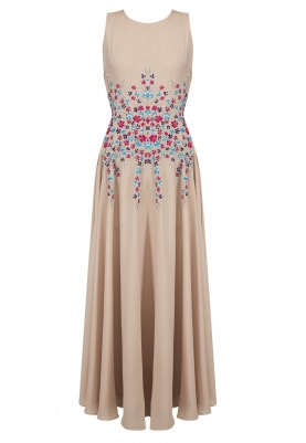Beige Floral Embroidered Gown
