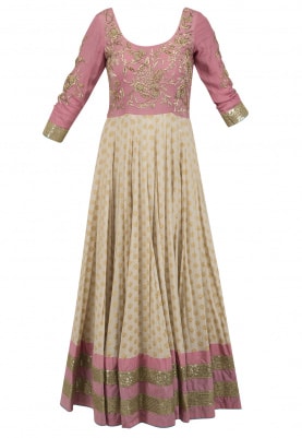 Light Pink and Beige Embroidered Anarkali Set