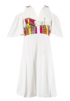 White Cold Shoulder Embroidered Dress