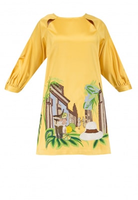 Yellow Embroidered Shift Dress