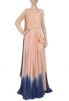 Peach Embroidered Evening Gown