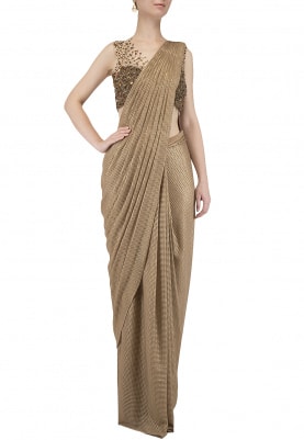 Gold Prestitched Drape Saree with Blouse