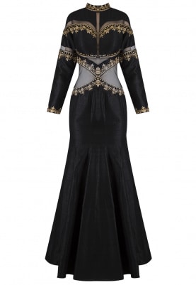 Black Dabka Embroidered Fish Cut Gown