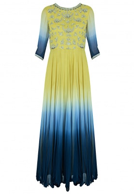 Yellow To Blue Ombred Anarkali Set