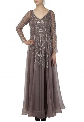 Water Purple Silver Embellished Gown