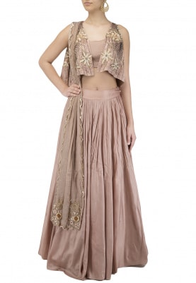 Dust Pink Lehenga Set with Embroidered Cape