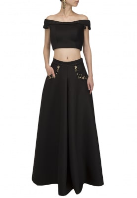Black Off-Shoulder Crop Top and Skirt