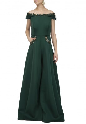Emerald Green Embroidered Jumpsuit
