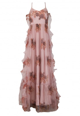 Pink Printed Ruffled Gown