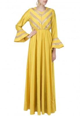 Yellow Gota Fusion Gown