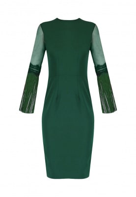 Green Fringed Net Sleeves Dress
