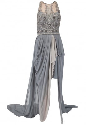 Grey Ombred Draped Dress with Trail