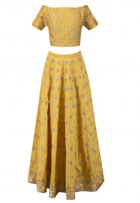 Canary Yellow Off Shoulder Crop Top with Skirt Set
