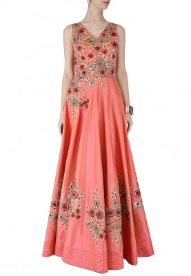Peach Gown with Resham Embroidery