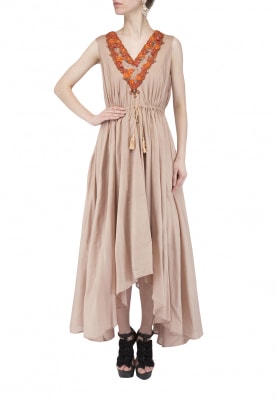 Warm Taupe Asymmetric Dress