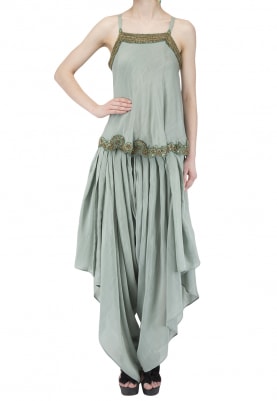 Beryl Green Camisole Top with Dhoti Pants