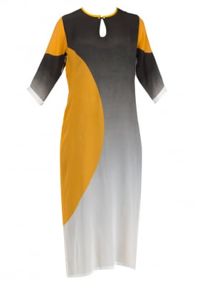Black To White Ombred Yellow Side Chand Kurta