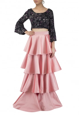 Printed Silverstar Crop Top and Bubblegum Tiered Skirt