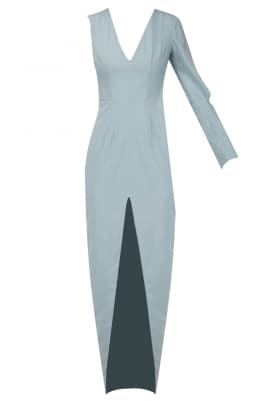 One Sleeve Pleated Front Hi-Slit Dress