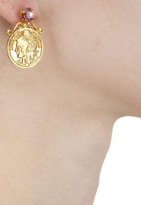 22K Gold Plated Fuschia Stone Coin Earrings