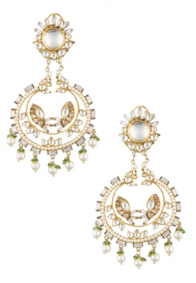 22k Gold Plated Kundan and Polki Crescent Earrings